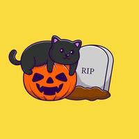 söt katt med pumpa halloween och modig tecknad serie vektor ikoner illustration. platt tecknad serie begrepp. lämplig för några kreativ projekt.