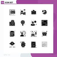 solides Glyphenpaket mit 16 universellen Symbolen für Geschäftsstatistiken Geschäftskreisdiagramm-Fähigkeiten editierbare Vektordesign-Elemente vektor