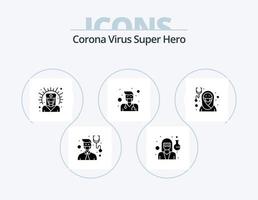 Corona-Virus-Superheld-Glyphen-Icon-Pack 5-Icon-Design. Krankenschwester. Dame. medizinische Unterstützung. Mädchen. männlich vektor