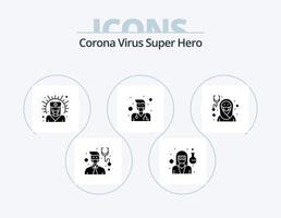 korona virus super hjälte glyf ikon packa 5 ikon design. sjuksköterska. lady. medicinsk Stöd. flicka. manlig vektor