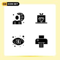 Aktienvektor-Icon-Pack mit 4 Zeilenzeichen und Symbolen für Benutzer Dollar Male Marketing Vision editierbare Vektordesign-Elemente vektor