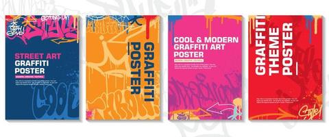 modern graffiti konst affisch eller flygblad design med färgrik taggar, kasta upp. ritad för hand abstrakt graffiti illustration vektor i gata konst tema