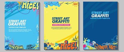 modernes graffiti-kunstposter oder flyer-design mit bunten tags, kotzen. handgezeichneter abstrakter Graffiti-Illustrationsvektor im Street-Art-Thema vektor