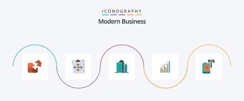 modern företag platt 5 ikon packa Inklusive kontor. byggnader. diagram. arkitektur. arbetsflöde vektor