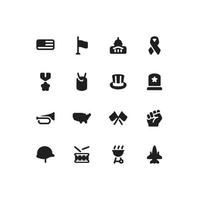 söt enkel oss högtider fast glyf ikon uppsättning med minnesmärke dag och veteraner dag relaterad ikoner vektor