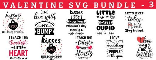 Valentinstag-Vektor-Svg-Bundle. zitat und sprüche für valentinstagkarten und drucke. am besten für T-Shirt, Karte, Becher, Kissen, Hintergrund, Banner, Poster. Kuss, Beule, Umarmung, Amor, süß, niedlich, Bruder vektor