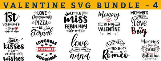 Valentinstag-Vektor-Svg-Bundle. zitat und sprüche für valentinstagkarten und drucke. am besten für T-Shirt, Karte, Becher, Kissen, Hintergrund, Banner, Poster. zuerst, 1., pizza, wenig, mama, käfer, nana. vektor