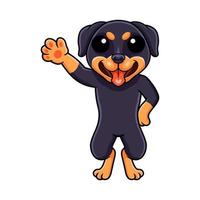 niedliche kleine rottweiler hundekarikatur winkende hand vektor