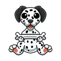 niedlicher dalmatinischer hunde-cartoon, der einen knochen hält vektor