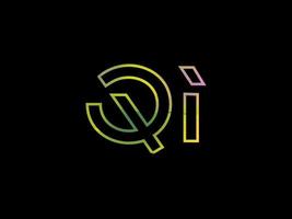 Qi-Brief-Logo mit buntem Regenbogen-Texturvektor. Pro-Vektor. vektor
