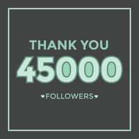 Danke Design-Grußkartenvorlage für Anhänger sozialer Netzwerke, Abonnenten, wie. 45000 Follower. 45.000 Follower feiern vektor