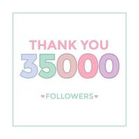 Danke Design-Grußkartenvorlage für Anhänger sozialer Netzwerke, Abonnenten, wie. 35000 Follower. 35.000 Follower feiern vektor