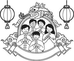 hand dragen kinesisk ny år och kinesisk familj illustration vektor