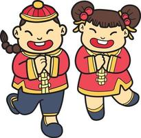 hand dragen kinesisk pojke och flicka leende och Lycklig illustration vektor