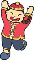 hand dragen kinesisk pojke är Lycklig illustration vektor
