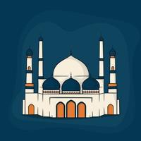 moské med främre se i tecknad serie design med blå bakgrund för ramadan mall design vektor