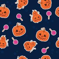 Vektor-Set von Halloween-Cliparts. fröhliche halloween-zeichnung mit kürbis, fledermaus, katze und grab. nahtlose vektorillustration des monsters. vektor