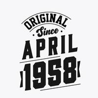 född i april 1958 retro årgång födelsedag, original- eftersom april 1958 vektor
