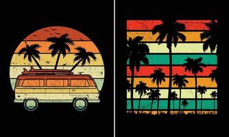 Retro-Vintage-Sonnenuntergang-Sommer-Strand-T-Shirt-Grafik für Ihr Print-on-Demand-Geschäft vektor