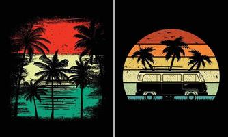 Retro-Vintage-Sonnenuntergang-Sommer-Strand-T-Shirt-Grafik für Ihr Print-on-Demand-Geschäft vektor