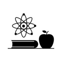 Wissenschaftssymbol. Atommolekül, Buch und Apfelsymbolvektor vektor