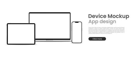bärbar dator och smartphone och läsplatta attrapp vit skärm visa för hemsida baner. vektor illustration.