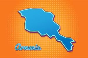 Retro-Karte von Armenien mit Halbtonhintergrund. Cartoon-Kartensymbol im Comic- und Pop-Art-Stil. Kartografie-Geschäftskonzept. ideal für Kinderdesign, Lernspiel, Magnet- oder Posterdesign. vektor