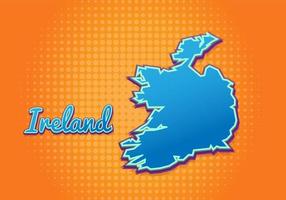 Retro-Karte von Irland mit Halbtonhintergrund. Cartoon-Kartensymbol im Comic- und Pop-Art-Stil. Kartografie-Geschäftskonzept. ideal für Kinderdesign, Lernspiel, Magnet- oder Posterdesign. vektor