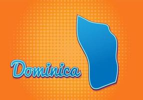 Retro-Karte von Dominica mit Halbtonhintergrund. Cartoon-Kartensymbol im Comic- und Pop-Art-Stil. Kartografie-Geschäftskonzept. ideal für Kinderdesign, Lernspiel, Magnet- oder Posterdesign. vektor