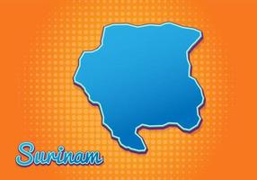 Retro-Karte von Surinam mit Halbtonhintergrund. Cartoon-Kartensymbol im Comic- und Pop-Art-Stil. Kartografie-Geschäftskonzept. ideal für Kinderdesign, Lernspiel, Magnet- oder Posterdesign. vektor
