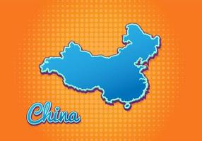 Retro-Karte von China mit Halbtonhintergrund. Cartoon-Kartensymbol im Comic- und Pop-Art-Stil. Kartografie-Geschäftskonzept. ideal für Kinderdesign, Lernspiel, Magnet- oder Posterdesign. vektor