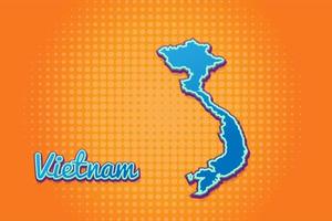Retro-Karte von Vietnam mit Halbtonhintergrund. Cartoon-Kartensymbol im Comic- und Pop-Art-Stil. Kartografie-Geschäftskonzept. ideal für Kinderdesign, Lernspiel, Magnet- oder Posterdesign. vektor