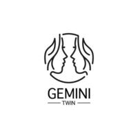 tvilling flicka, gemini inuti cirkel linje konst stil. vektor logotyp ikon