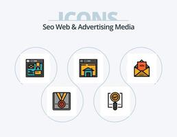 SEO Web und Werbemedien Linie gefüllt Icon Pack 5 Icon Design. Analytik. Laptop. Puppe. Stimme. Lautsprecher vektor