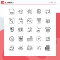 Gruppe von 25 Zeilen Zeichen und Symbolen für den Einkauf Zahlungssamen Liebesgetränk editierbare Vektordesign-Elemente vektor
