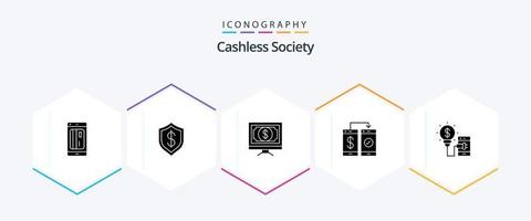 Cashless Society 25 Glyphen-Icon-Pack inklusive Handy. Banken. intelligent. Zahlen. Finanzen vektor