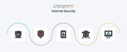 internet säkerhet linje fylld platt 5 ikon packa Inklusive information. dator. signal. säkerhet vektor