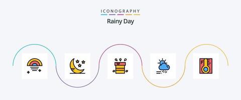 regnerische Linie gefülltes flaches 5-Icon-Paket einschließlich Wolke. Jahreszeit. trocken. regnerisch. Wolke vektor