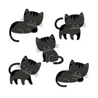 Cartoon schwarze Katze mit verschiedenen Posen und Emotionen. nette vektorillustration lokalisiert auf weißem hintergrund. vektor