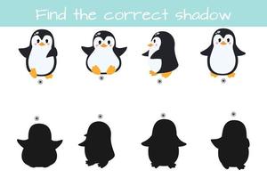 hitta korrekt skugga. barn pedagogisk logik spel. söt rolig pingviner. vektor illustration isolerat på vit bakgrund.