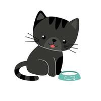 vektor illustration av söt svart Lycklig katt på en vit bakgrund i tecknad serie stil. favorit sällskapsdjur drycker mjölk.
