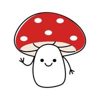 lustiger süßer glücklicher lächelnder pilz amanita. vektor, flache, karikatur, zeichen, abbildung, symbol. Design Fliegenpilz isoliert auf weißem Hintergrund. vektor