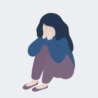 Einsames junges Mädchen, das auf dem Boden sitzt und ihr Gesicht mit Armen bedeckt. traurige person weint. weibliche figur fühlt depression, trauer, trauer. Vektor-Illustration. vektor