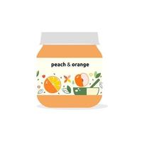 glas burkar med bebis mat. paket design orange och persika. organisk bebis mat puree.vector illustration. vektor