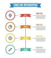 Datenvisualisierungsvorlage, vertikaler Zeitachsen-Infografik-Vorlagenvektor mit 4 Jahrespunkten, Titeln, Beschreibungen und Symbolen. Meilensteinvorlage für Unternehmen. Jahresbericht. vektor