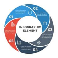 kreis infografik elementvektor mit 5 optionen, schritten, liste, teilen. kann für Workflow, Timeline, Banner, Broschüre, Social-Media-Beitrag usw. verwendet werden vektor