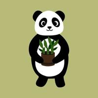 panda innehar pott med bambu vektor