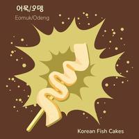 traditionell koreanska gata mat fisk kaka på pinne affisch. koreanska eomuk. översättning från koreanska fisk kaka. asiatisk mat mellanmål. vektor illustration.