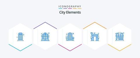 City Elements 25 Blue Icon Pack inklusive Market Store. Tor. Gebäude. Tür. die Architektur vektor