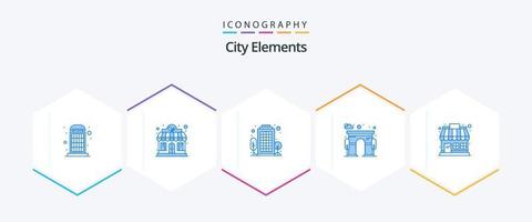 stad element 25 blå ikon packa Inklusive marknadsföra Lagra. Port. byggnad. dörr. arkitektur vektor